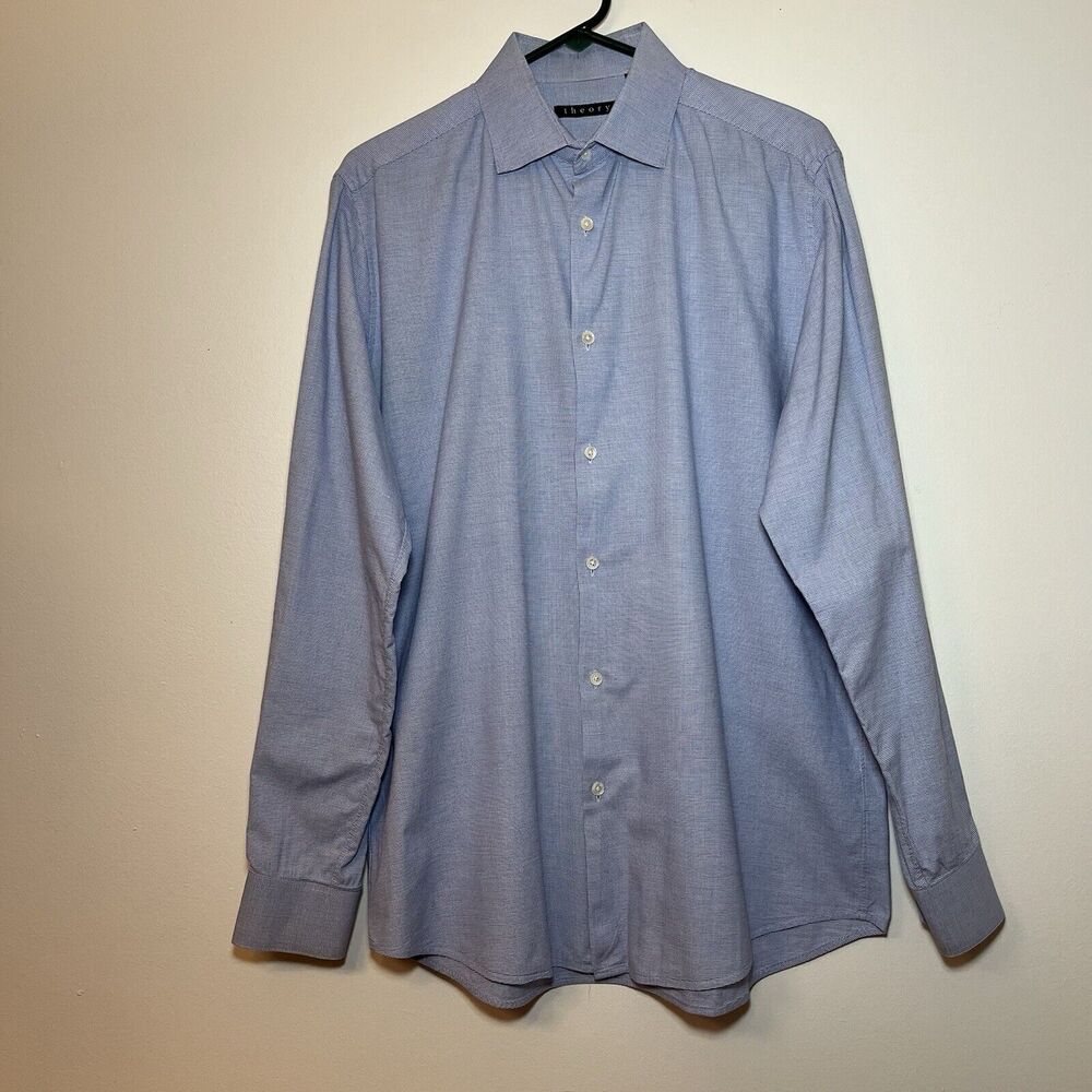 Theory Stretch Dover Spr Swildon Oxford Men’s Button Up Blue Shirt 16 R 32 33